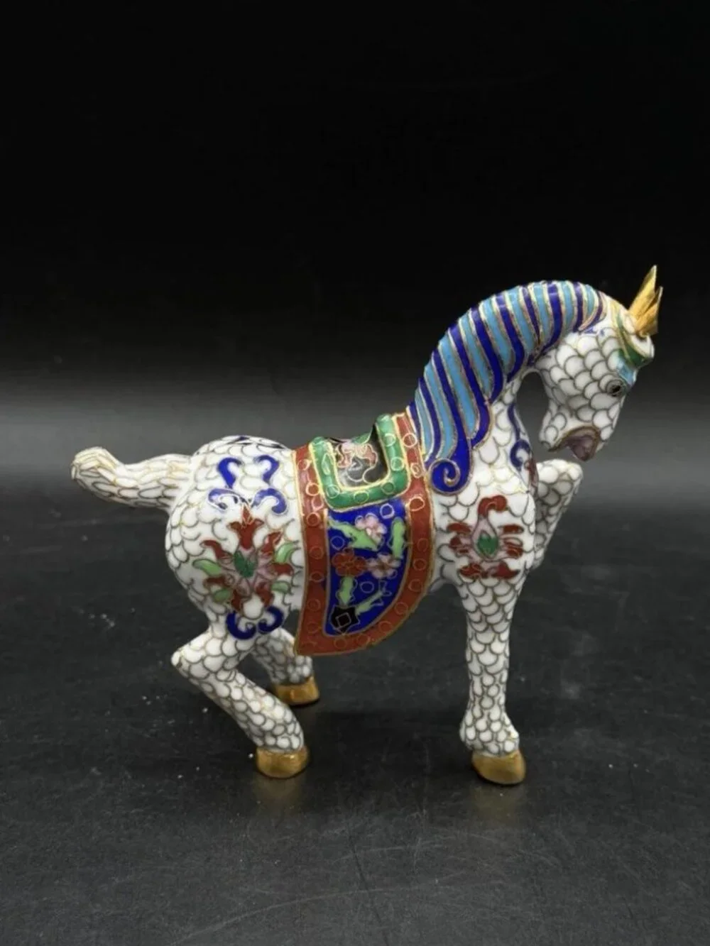 Traditional Brass Enamel Cloisonne Horse Figurine Multicolor